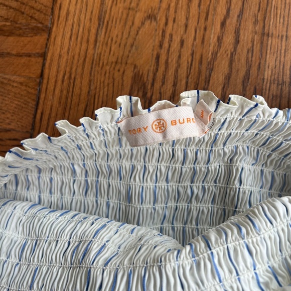 Tory Burch white and blue check tiered smocked midi length dress size medium - Picture 4 of 5